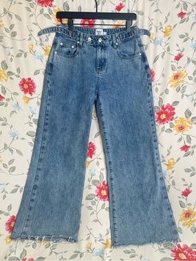 PRINCESS POLLY | Holly Asymmetric Straight Leg Jeans| Waist Detail | Size 4